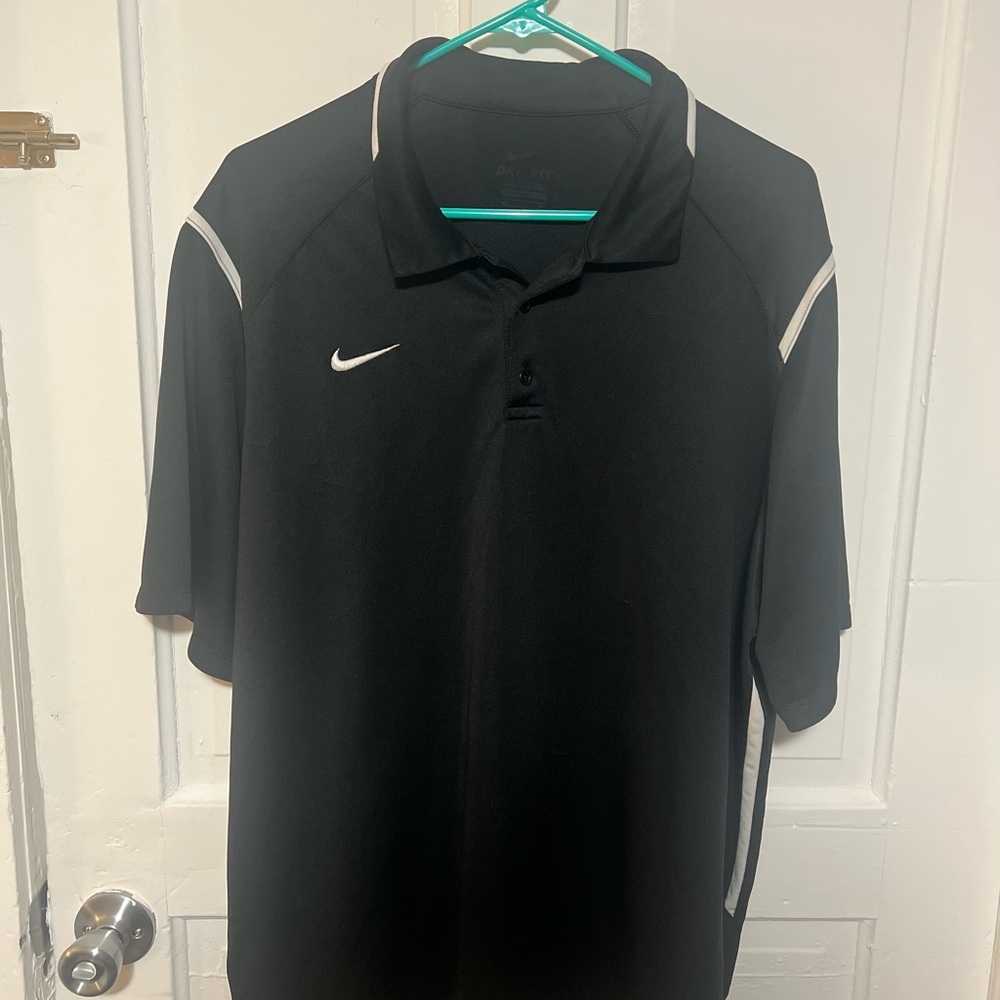 Nike Men's Black Polo with White Accents